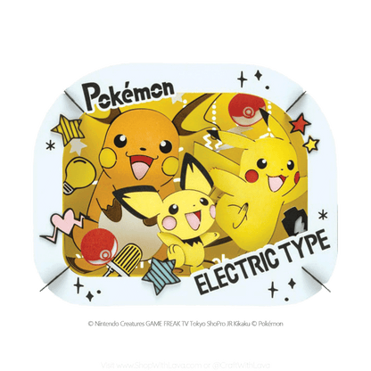 A Pokémon-themed Paper Craft japanese product with Pikachu, Pichu  and Raichu, three iconic electric type pokemon with a white border, available to shop at Craft With Lava