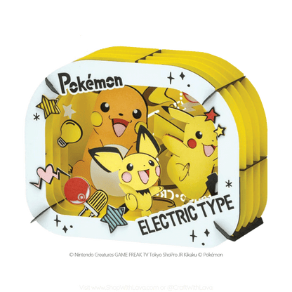 A Pokémon-themed Paper Craft japanese product with Pikachu, Pichu  and Raichu, three iconic electric type pokemon with a white border, available to shop at Craft With Lava